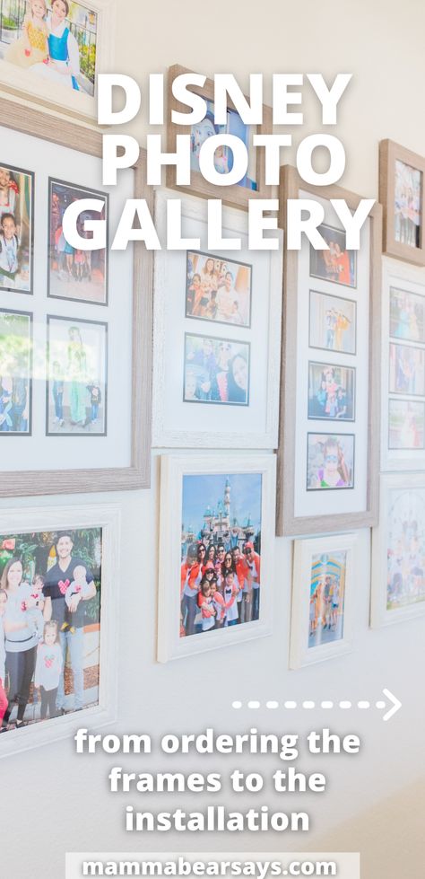 Disney Photo Collage Wall, Disney Picture Collage Wall, Disney Picture Display Ideas, Disney Photo Wall Display, Disney Gallery Wall Ideas, Disney Photo Wall Collage, Disney Collage Wall, Disney Picture Wall, Disney Wall Decor Ideas