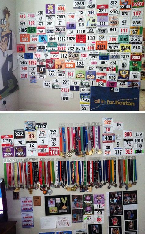 Running Bib Display, Race Bib Display, Bib Display, Marathon Medal Display, Running Bibs, Running Room, Race Medals, Running Medal, Running Goals