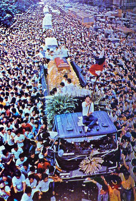 Aquino’s funeral (Source; Time Magazine) Philippine Society, Ninoy Aquino, Out Of The Darkness, Solitary Confinement, Help The Poor, Power To The People, Gave Up, Time Magazine, The Darkness