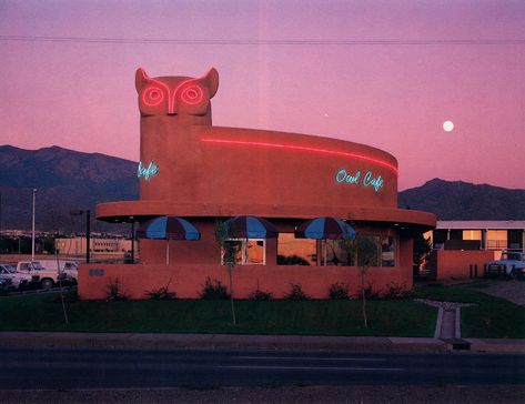 James A. Kaufman & Associates, Owl Café, Albuquerque, New Mexico, 1986 New Mexico Aesthetic, Mexico Aesthetic, Bg Design, Albuquerque News, Albuquerque New Mexico, Roadside Attractions, Vintage Interiors, Vintage Games, Retro Decor