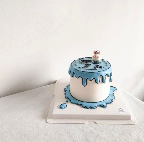 Korean Cake Boy, Rain Cake Ideas, Raindrop Cake, Cake Birthday Korea Blue, Rain Cake, Cake Minimal Korea Happy Birthday, Korean Cake, Mini Cakes Birthday, Simple Birthday Cake