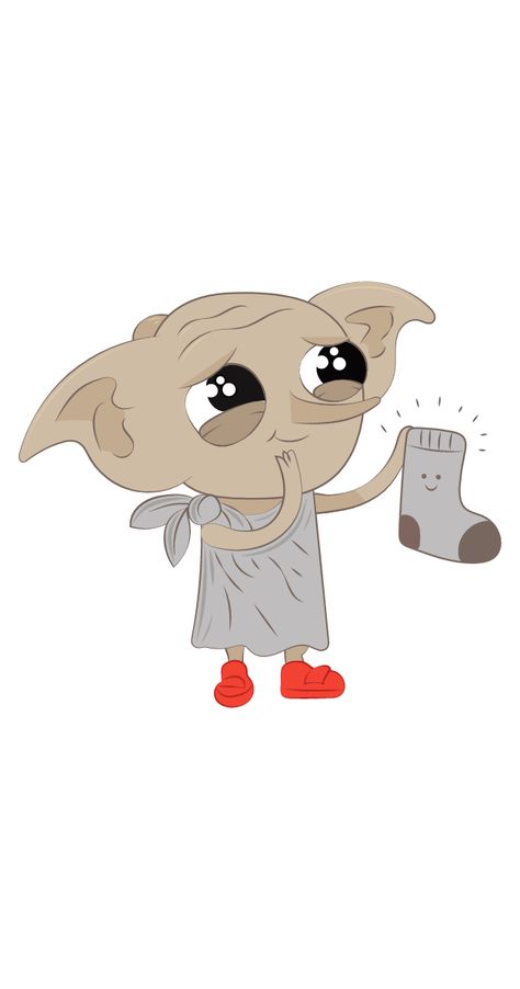 Nice sticker with a cute Dobby the House Elf, who is touched by the fact that he was given a sock, which symbolizes his freedom.. Dobby The House Elf, House Elf, Harry Potter Wallpaper, Elf, To Share, Harry Potter