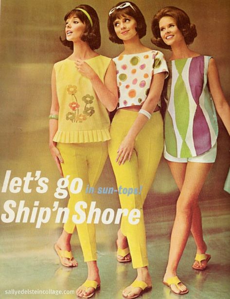 1960s - Print ad for summer fashions by Ship 'n Shore. 1960s Pants, Mode Disco, 60s Fashion Vintage, 70s Mode, 60’s Fashion, 60s Print, Style Année 60, 1960 Fashion, Mode Retro