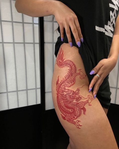 Red Dragon Hip Tattoo | Tattoo Ideas and Inspiration Dragon Hip Tattoo, Dragon Thigh Tattoo, Targaryen Tattoo, Red Dragon Tattoo, Dragons Tattoo, 16 Tattoo, Dragon Tattoo For Women, Inspiration Tattoos, Geniale Tattoos