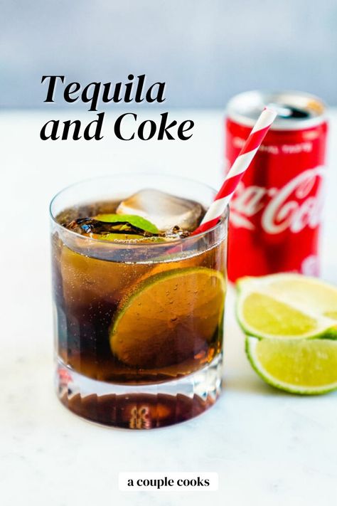 Tequila and Coke is one of the easiest tequila cocktails there is (aka the Batanga)! Here's how to take this drink to the next level. | cocktails | cocktail recipes | drinks | tequila drinks | coke cocktails | #tequila #coke #tequilacoke #tequilaandcoke #batanga Coke Cocktails, Drinks Coke, Drinks Tequila, Cocktails Tequila, Coke Drink, A Couple Cooks, Recipes Drinks, Tequila Margarita, Best Tequila