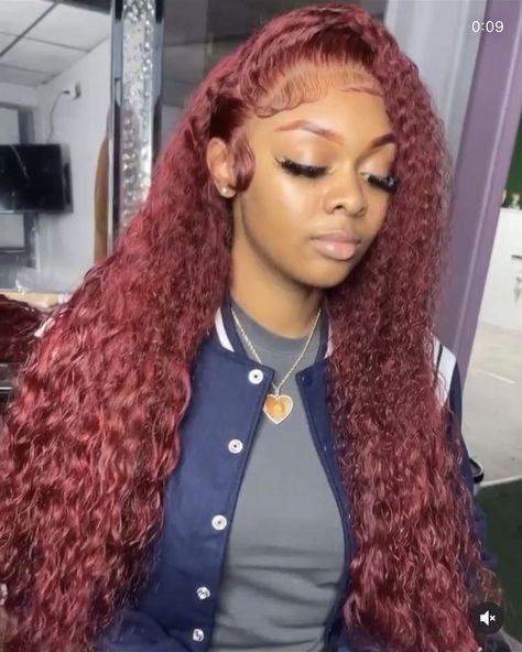 Red Waterwave Wig, Side Part Burgundy Deep Wave Wig, Colored Deep Wave Hair Black Women, Red Water Wave Wig Black Women, Wet And Wavy Lace Front Wig Color, Red Deep Wave Hair Black Women, Burgundy Deep Wave Wig Styles, Burgundy Lace Front Wig Black Women, 99j Deep Wave Wig