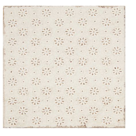 This product is a sample. Samples are a portion of the whole tile and are meant as representations of the product’s typical appearance. Due to variations in natural materials and tile production, the final product may differ. This sample is not representative of actual size and shape. French Country Tile, Lace Wall, Cream Tile, Cream Bathroom, Annie Selke, Flower Tile, Tile Ceramic, Black And White Tiles, The Tile Shop