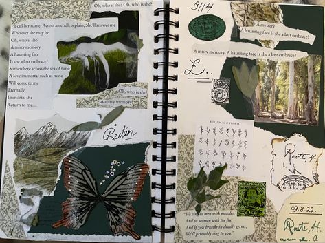 #green #nature #amistymemory #butterfly #greenaesthetic #natureaesthetic #y2k #misery Monster Journal Page, Nature Theme Scrapbook, Nature Journaling Inspiration, Goblincore Scrapbook, Forest Green Scrapbook, Scrapbook Ideas Nature, Nature Scrapbook Ideas, Green Scrapbook Aesthetic, Green Scrapbook Ideas