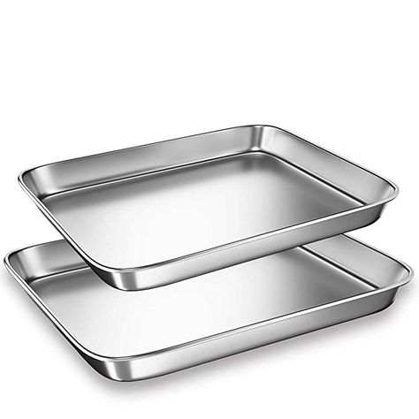 Amazon.com: Cookie Sheets Pans for Toaster Oven，Small Stainless Steel Baking Sheet Tray, BYkooc Dishwasher Safe Oven Pan, Anti-rust, Sturdy & Heavy, 9 x 7 x 1 & 10 x 8 x 1 inch, 2 pcs/set: Kitchen & Dining Clean Baking, Oven Pan, Cookie Sheets, Fruit Cobbler, Aluminum Pans, Sticky Buns, Baking Sheets, Toaster Oven, Cookie Sheet