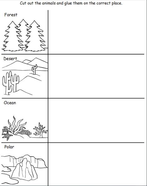 cut and paste animal habitat worksheet (1) | Crafts and Worksheets for Preschool,Toddler and Kindergarten Animal Habitat Worksheet, Animal Habitats Kindergarten, Habitat Worksheet, Animal Habitats Preschool, Kindergarten Science Lessons, Habitat Activities, Animal Habitat, Materi Bahasa Inggris, Animal Adaptations