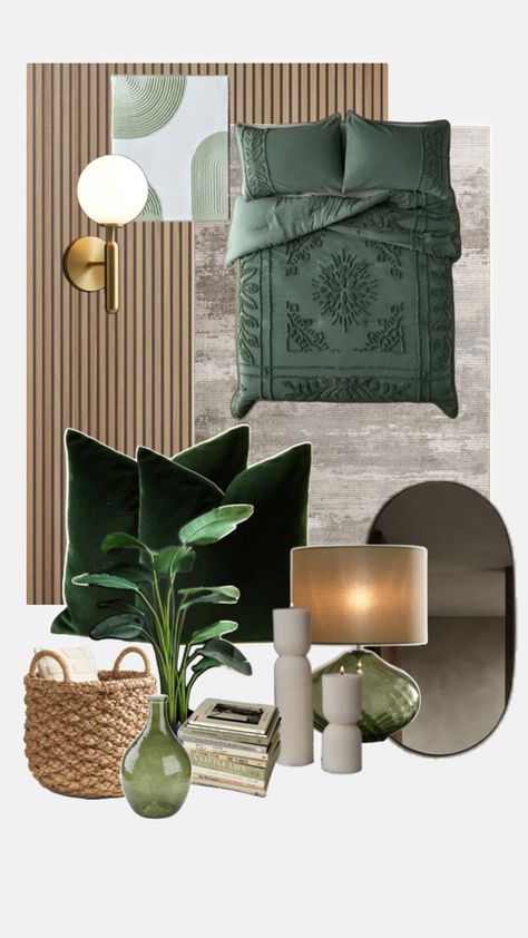 Bedroom inspiration Green Bedroom Mood Board, Bedroom Mood Board, Green Inspo, Green Bedroom, Interior Design Mood Board, Mood Board Design, Bedroom Green, House Inspo, Bedroom Inspirations