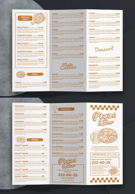 Food Menu Brochure Design, Trifold Restaurant Menu Design, Trifold Menu Design Layout, Tri Fold Menu Design, Brochure Menu Design, Food Brochure Design Creative, Trifold Menu Design, Catering Menu Design, Menu Trifold