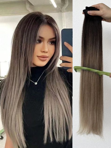 Multicolor  Collar  Matte Silk  Clip-In Hair Extensions Embellished   Wigs & Accs Dark Hair Extensions, Ombre Extensions, Extension Hairstyles, Hair Extension Lengths, Dark Ombre Hair, Hair Extensions Tutorial, Hair Extensions Before And After, Wavy Hair Extensions, Straight Hair Extensions