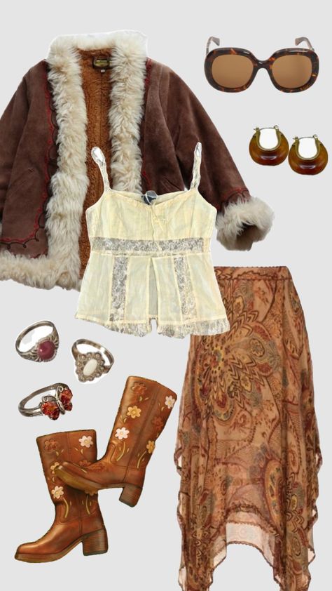 Penny lane outfit #pennylane #pennylanecoat #70sfashion #vintage #hippie #outfitinspo #retro #boho #bohoaesthetic #70s #60s Penny Lane Coat Outfit 70s, 60s Fashion Inspiration, Westerncore Outfit, Winter Outfits 70s, Autumn Hippie Outfits, Hippie 60s Outfits, 60 Outfits 60s Style, 70s Outfits Winter, 70s Street Fashion