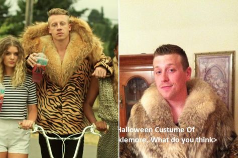 Costume Idea: Macklemore from his “Thrift Shop” music video. Pop Culture Costumes, Costumes For Halloween, Fur Hats, Halloween 2013, Ryan Seacrest, Macklemore, Halloween Express, Coyote Fur, Radio Show