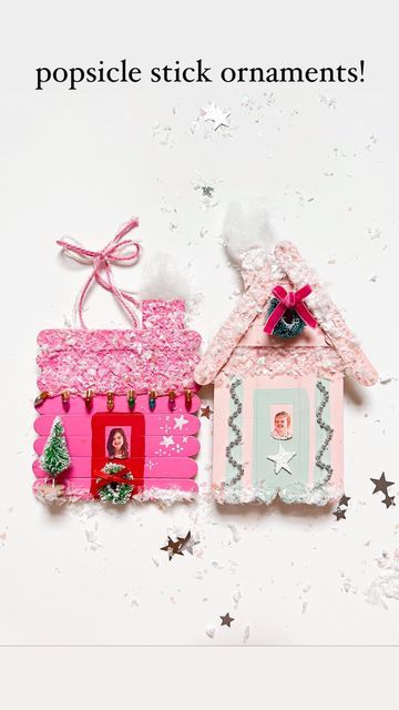 Low Prep Christmas Crafts For Kids, Popsicle Stick Photo Ornaments, Mini Popsicle Stick Crafts, Craft Stick Christmas Crafts, Christmas Kids Crafts Easy, Popstick Craft, Christmas Popsicle Stick Crafts, Popsicle Stick Gingerbread House, Crafts With Popsicle Sticks