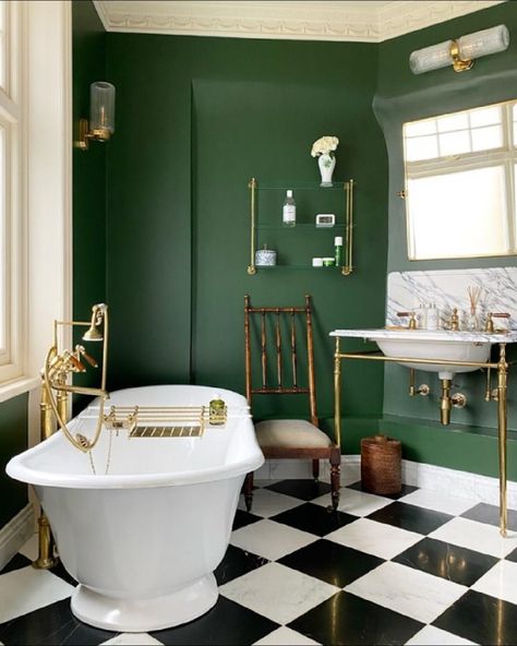 Green Bathroom Decor, Cast Iron Bath, Cast Iron Bathtub, Bathroom Retreat, Edwardian House, Roll Top Bath, Green Bathroom, White Bathroom, Small Bathroom Remodel