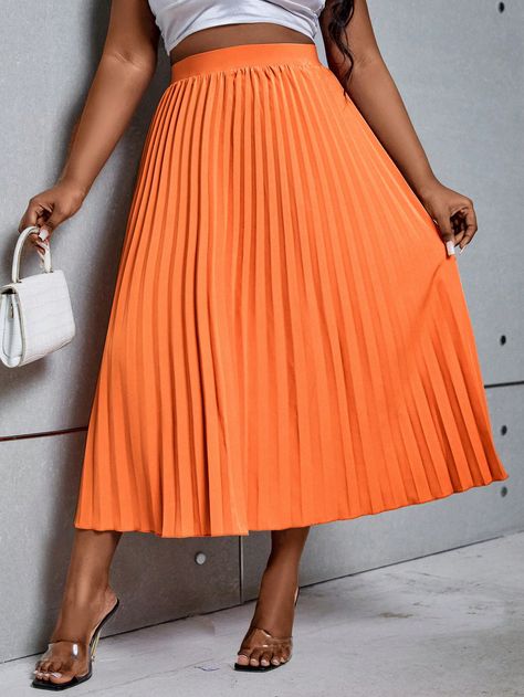 SHEIN Slayr Plus Elastic Waist Pleated SkirtI discovered amazing products on SHEIN.com, come check them out! Orange Pleated Skirt, Cocktail Dress Curvy, Curvy Pants, Affordable Plus Size Clothing, Pleat Skirt, Maxi Dress Cocktail, Skirt Long, Trendy Plus Size Clothing, Curvy Dress