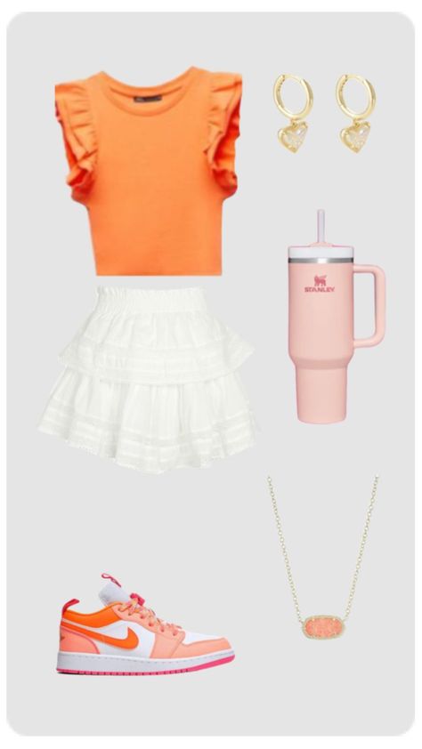 Orange outfit! Not mine! #orange #nike #lulu #lululemon #preppyaesthetic #foryou #inspo #cute #outfit #fyp #preppy #outfitinspo Preppy Closets, Preppy Party Outfit, Obx Outfits, School Wishlist, Lulu Outfits, Christmas Fits, Preppy Stuff, Preppy Summer Outfits, Orange Outfit