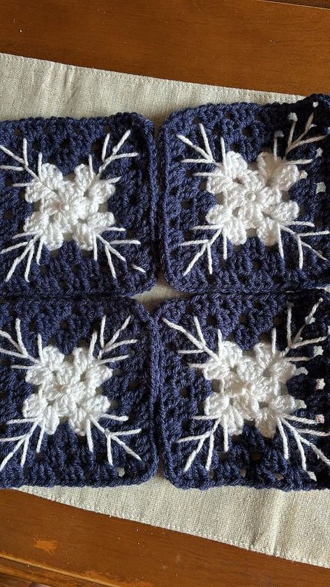 Free Crochet Patterns | Snowflake….My version of the grammie square | Facebook Snowflake Granny Square Blanket, January Granny Square, Snowflake Granny Square Pattern Free, Snowflake Granny Square, Granny Square Pattern Free, Crochet Snowflake, Granny Square Sweater, Crochet Snowflakes, Granny Square Blanket