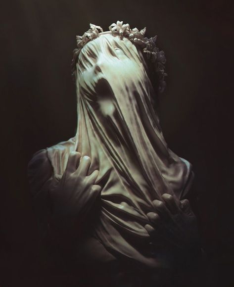 Suffocating Draw, Suffocated Aesthetic, Suffocated Art, Emotional Sculpture, Veil Drawing, The Veiled Virgin, Emotionalism Art, Macabre Aesthetic, Vestal Virgin