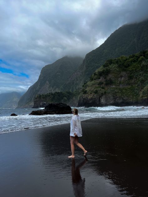 Madeira island Black beach Madeira Black Sand Beach, Private Island Aesthetic, Madeira Outfit, Madeira Photos, Madeira Aesthetic, Madeira Travel, Spain Aesthetic, Madeira Beach, Black Beach