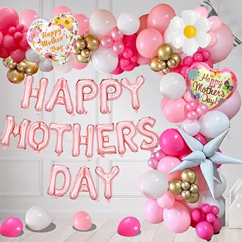 Mother's Day Balloon Garland Arch kit with 134 Pcs Mother's Day Balloons Decorations Happy Mothers Day Foil Balloons Banner for Best Mom Ever Mothers Day Party Birthday Decoration Supplies Mothers Day Party, Mothers Day Balloons, Balloons Decorations, Balloon Chain, Balloon Display, Garland Arch, Beste Mama, Balloon Banner, Decoration Birthday