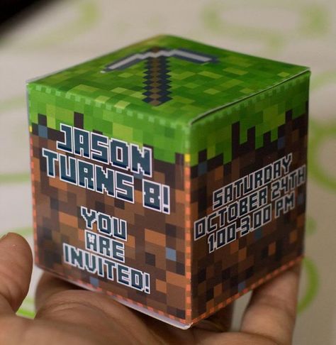 Minecraft Birthday Party Ideas: 3D Birthday Invitation at TuKit Design Minecraft Printable, Printable Minecraft, Minecraft Invitations, Minecraft Birthday Invitations, Minecraft Diamond, Minecraft Stickers, Minecraft Food, Minecraft Gifts, Birthday Party Invitations Free