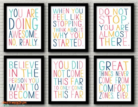 These vibrant and colorful six inspirational printables are the perfect touch to any classroom, office space, kids' area, or any place, really! Pastel Inspirational Quotes, Classroom Inspirational Quotes, Classroom Posters Free, Mopping The Floor, Nursing Fun, Hand Lettering For Beginners, Space Kids, Classroom Anchor Charts, Inspirational Quotes For Kids