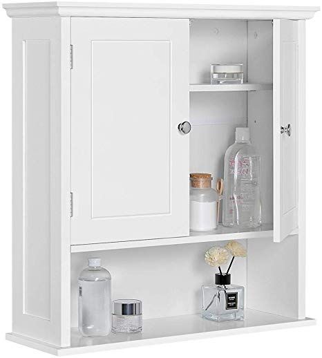 Amazon.com: Topeakmart White Two-Door Wall Cabinet, Bathroom Hanging Cabinets with Open Storage Cube and Inner Adjustable Shelf, Multifunctional Use: Kitchen & Dining Bedroom Wall Cabinet, Wall Cabinet Bathroom, Hanging Bathroom Cabinet, Bedroom Wall Cabinets, Bathroom Cupboards, Bathroom Wall Storage, Cabinet Mirror, Small Bathroom Renovations, Wall Mounted Bathroom Cabinets