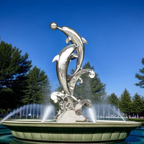 High Quality Mirror Stainless Steel Dolphin Sculpture for Sale CSS-135 - YouFine Sculpture Dolphin Fountain, Front Yard Fountain, Yard Fountain, Dolphin Sculpture, Stainless Steel Sculpture, Sculptures For Sale, Steel Sculpture, Dolphins, Front Yard