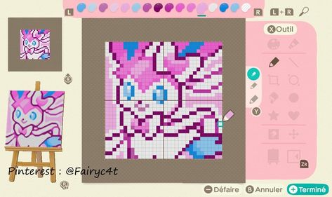 Sylveon Animal Crossing, Animal Crossing Pokemon Design, Animal Crossing Pixel Art, 32x32 Pixel Art Grid, Sylveon Pokemon, Fairy Cat, Pokemon Cross Stitch, Pixel Art Pokemon, Animal Crossing 3ds