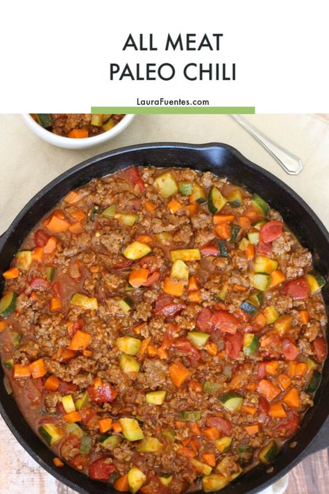 This paleo chili recipe is all meat, lots of veggies, full of flavor, and is Keto friendly! Paleo Chili Recipe, Paleo Chili, Veggie Chili, Paleo Soup, Chili Recipe Crockpot, Paleo Crockpot, Paleo Dinner, Chili Recipe, Whole 30 Recipes