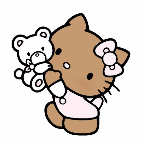 Brown Skin Hello Kitty, Brown Hello Kitty, Kitty Drawing, Black Cartoon Characters, Hello Kitty Drawing, Hello Kitty Backgrounds, Hello Kitty Cartoon, Hello Kitty Art, Sanrio Wallpaper