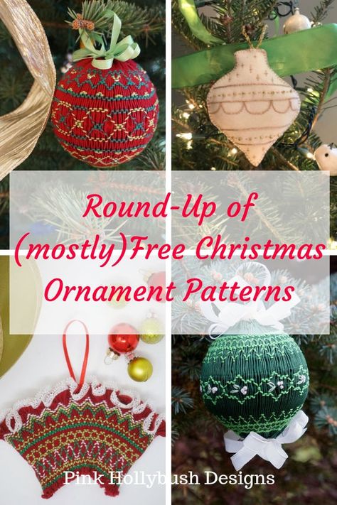 Round-up of Free Ornament Patterns Unusual Christmas Ornaments, Smocking Embroidery, Smocking Patterns, Holiday Sewing, Quilted Ornaments, Christmas Blessings, Ornament Tutorial, Christmas Ornament Pattern, Baby First Christmas Ornament