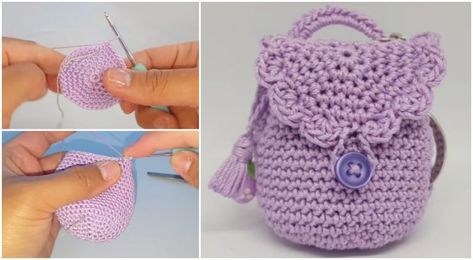 Crochet Easy Granny Square Motif Bag - Love Crochet Crochet Mini Backpack Free Pattern, Crochet Mini Backpack, Mini Bag Pattern, Crochet Mini Bag, Purse Keychain, Crochet Purse Pattern Free, Mini Backpack Purse, Crochet Backpack, Crochet Coaster