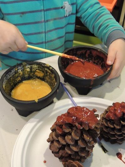 Pinecone Painting with Spice Paints - www.lessons4learners.com Fall Spice Paints, Spice Painting, Pinecone Painting, Painting Lesson Plans, Childcare Teacher, Daycare Lesson Plans, Fall Lesson Plans, Painted Pinecones, Lesson Plans For Toddlers