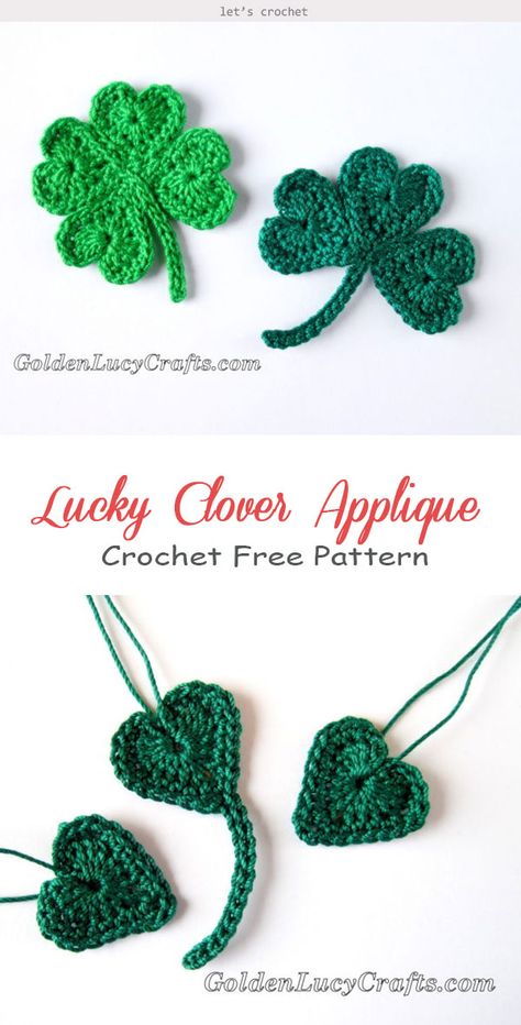 Crochet Shamrock, Leaf Applique, Crochet Flower Hat, Crochet Toys Free Patterns, Crochet Toys Free, Confection Au Crochet, Crochet Scarf Pattern Free, Crochet Leaves, Crochet Simple