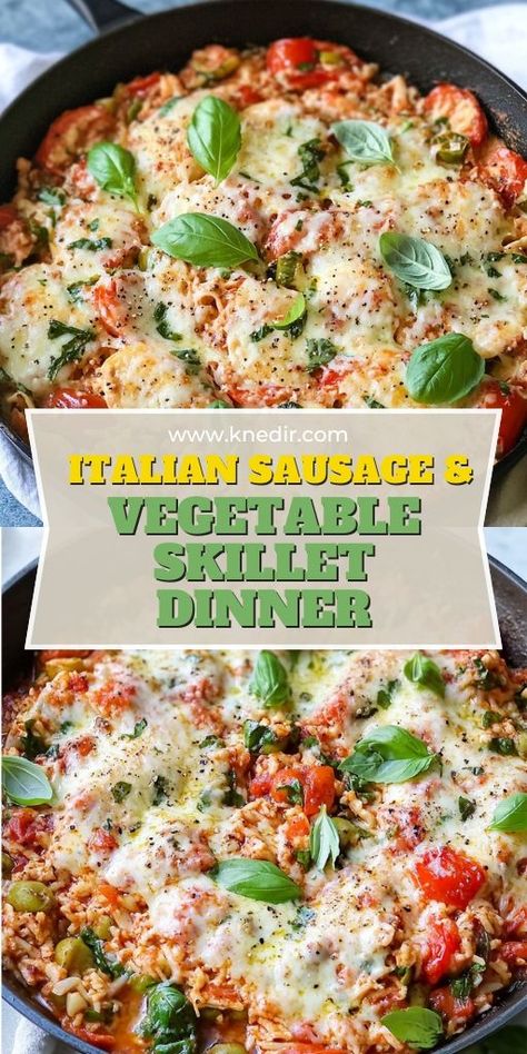 Italian Sausage and Vegetable Skillet Dinner Ingredients: 1 pound Italian sausage 1 tablespoon olive oil 1 bell pepper, sliced 1 onion, sliced 1 zucchini, sliced 1 can diced tomatoes (14.5 oz) 2 cloves garlic, minced 1 teaspoon dried basil 1 teaspoon dried oregano Salt and pepper to taste 1/4 cup grated Parmesan cheese (optional) Fresh parsley, chopped (optional) #ItalianSausage #VegetableSkillet #Dinner Sausage And Vegetable Skillet, Vegetable Skillet, Dinner Ingredients, Can Diced Tomatoes, Easy To Make Dinners, Potato Latkes, Dried Basil, Skillet Dinners, Mediterranean Chicken