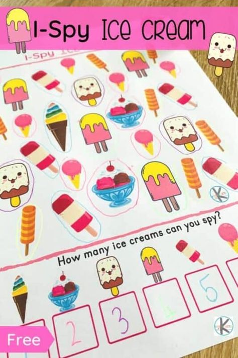 FREE Ice Cream Summer Bucket List for Kids Printable Spy Activities, Summer Science Activities, Summer Science Experiments, Summer Preschool Activities, Ice Cream Crafts, Ice Cream Coloring Pages, Summer Science, Summer Math, Ice Cream Day