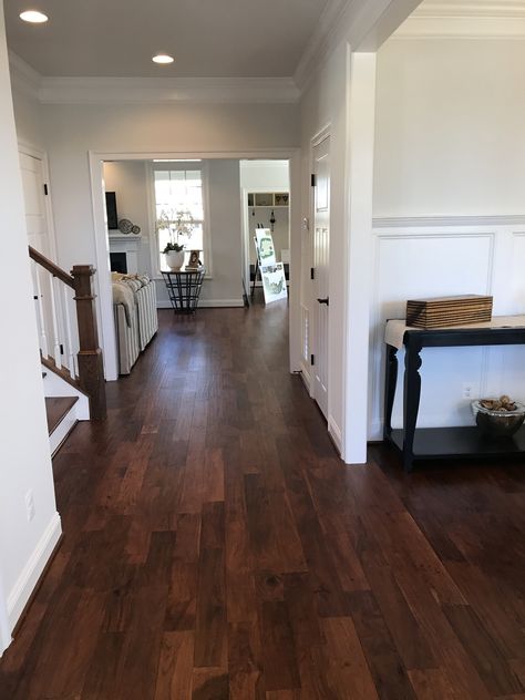 Flooring Dark Wood, Medium Brown Wood Floors Kitchen, Mahogany Floors Living Room, Medium Dark Wood Floors, Dark Wood Floors Living Room Furniture, Black Interior House, Dark Floor Living Room, Dark Wood Living Room, Oak Floor Stains