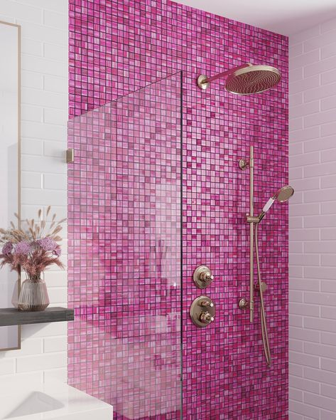 Ready to make a statement? 💕 Introducing Tile Club’s stunning Pink Tiles! Whether you’re loving the soft, matte blush or the glossy finish, these tiles add a touch of bold elegance to any room. Perfect for transforming your kitchen, bathroom, or an accent wall, pink is the new neutral that’s both chic and timeless. Your space deserves that next-level upgrade—go ahead, think pink! 🌸 Magenta Bathroom, Accent Wall Pink, Matte Blush, Pink Tiles, Think Pink, Bath Design, Kitchen Bathroom, Apartment Decor, Accent Wall