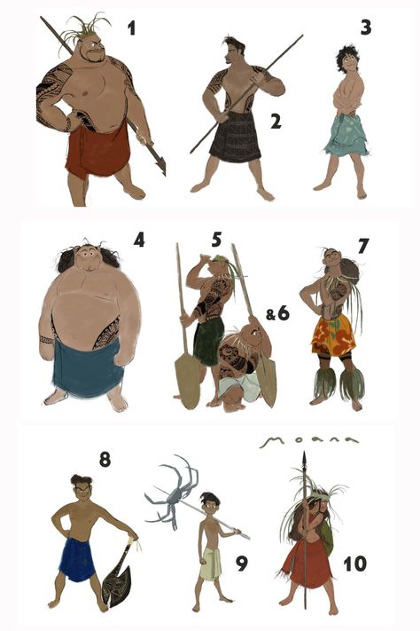 Moana's Brothers are nine cut characters from Disney's Moana. An early concept of Moana explains that her nine brothers sailed away from Motunui, leaving Moana Waialiki behind. It was then Moana's job to rescue them. Moana Concept Art, Story Development, Dark Sun, Polynesian Art, Outfit References, Disney Concept Art, Animation Reference, Concept Art Drawing, Jack Sparrow