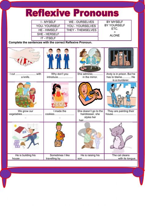 Reflexive Pronouns Worksheet, Reflexive Pronouns, Pronouns Worksheet, Esl Materials, Esl Grammar, English Lessons For Kids, English As A Second Language (esl), Reading Worksheets, Grammar And Vocabulary