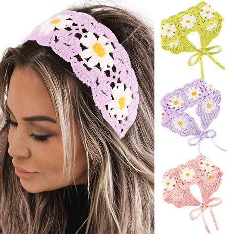 PRICES MAY VARY. Boho headband for women is made of high quality fabric, excellent knitting, beautifully crafted, soft and comfortable to the touch, breathable,head bandana for women with lovely floral printed embellishment, making the tie headband look more fashionable and beautiful. Bandana head bands is approx 19.7*3 inches/ 50*7.5 cm with slight elasticity, the length of the elastic extension bands on both sides of the floral head kerchief is 13.4 inches/ 34 cm, which can be adjusted accordi Bandana Hairstyles Crochet, Crochet Hair Bandana Free Pattern, Beach Hair Scarf, Crochet Head Scarf Pattern, Kerchief Headband, Hair Bandanas, Market Crochet, Head Kerchief, Crafty Intentions