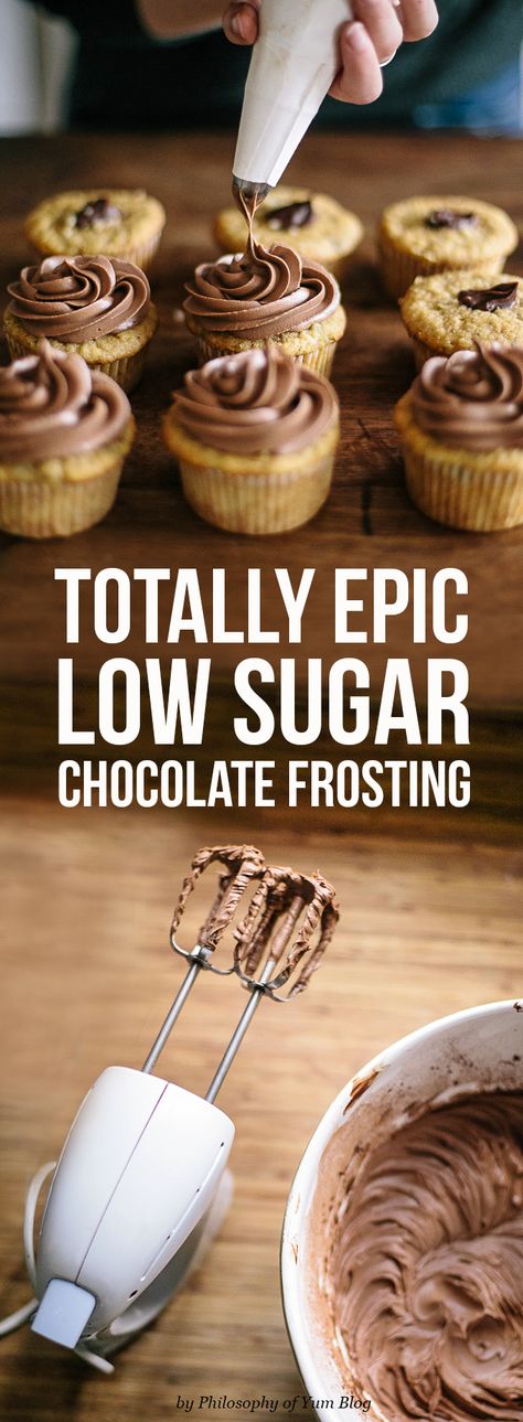 Luscious, easy, CRAZY delicious LOW SUGAR CHOCOLATE FROSTING. You will NEVER want to eat buttercream ever again! Healthy Piping Frosting, Less Sweet Chocolate Frosting, Not So Sweet Chocolate Frosting, Low Sugar Frosting, Dessert Favorites, Perfect Cupcakes, Cupcake Recipes From Scratch, Recipes From Scratch, Sweet Kitchen