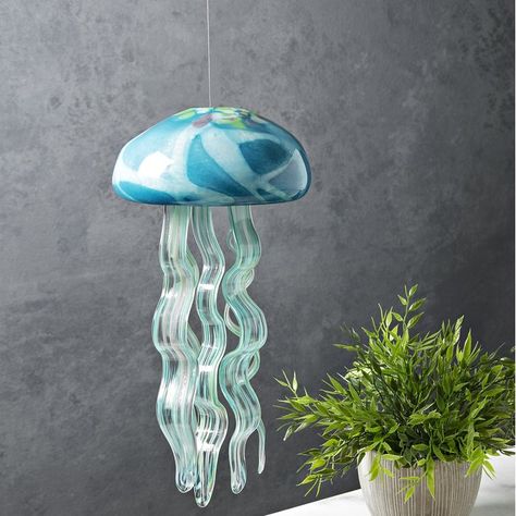 Fortuna Jellyfish Glass Windchime Jellyfish Windchime, Flower Spinner, Glass Art Products, Mermaid Wall Decor, Jellyfish Design, Painted Glass Art, Glass Wind Chimes, Wine Glass Art, Art Pendant