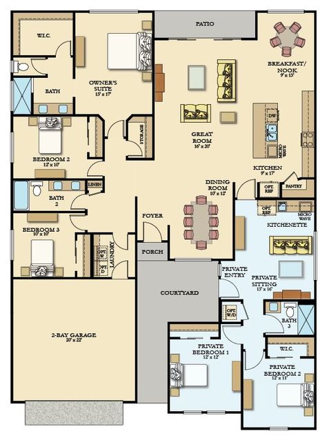 Small Homestead Layout, Multigenerational House Plans, Multigenerational House, 2d Floor Plan, In Law House, Duplex Floor Plans, In-law Apartment, Building Plans House, Home Design Floor Plans