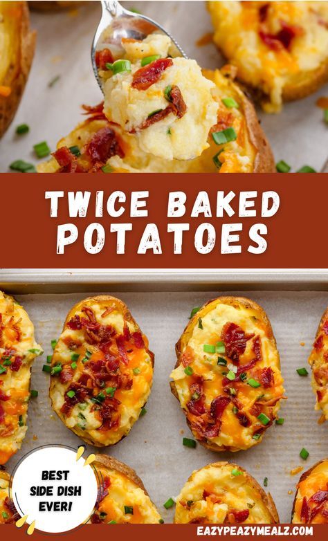 Twice baked potatoes on a tray Double Baked Potatoes, Easy Twice Baked Potatoes, Potatoes Loaded, Butter Mashed Potatoes, Potatoes Crispy, Honey Baked Ham, Potato Toppings, Loaded Baked Potatoes, Twice Baked