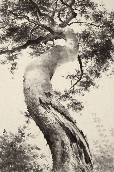 Landscape Pencil Drawings, Arte Peculiar, Tree Sketches, Landscape Sketch, Asian Painting, 흑백 그림, Canvas For Beginners, Tinta China, Canvas Painting Ideas